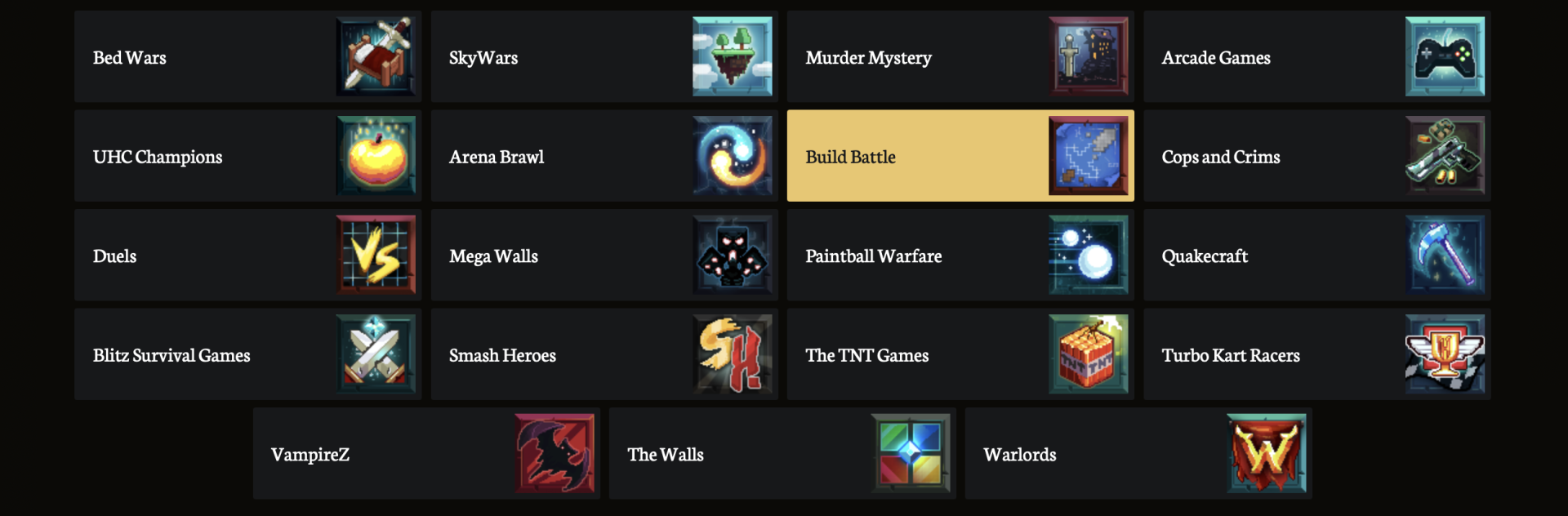 Источник: скриншот CQ.ru / Список мини-игр на Hypixel