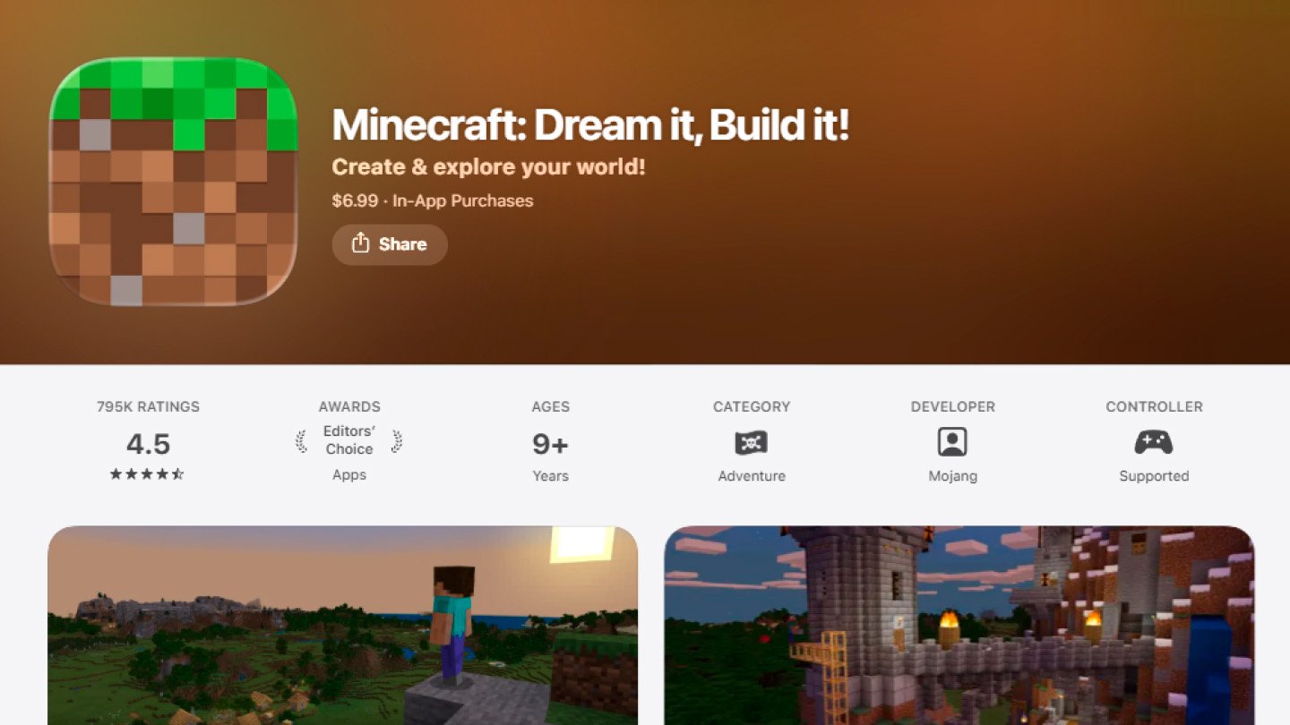 Источник: скриншот CQ.ru / Страница покупки Minecraft в AppStore