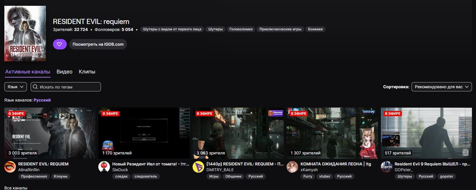 Resident Evil Requiem на Twitch