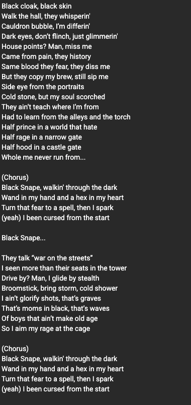 Источник: CQ.ru / Текст ИИ-песни про Снейпа в «Гарри Поттере»